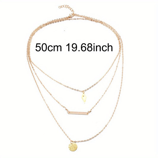 Golden Three Layer Chain Clavicle Collar Pendant Necklace for Holiday Party