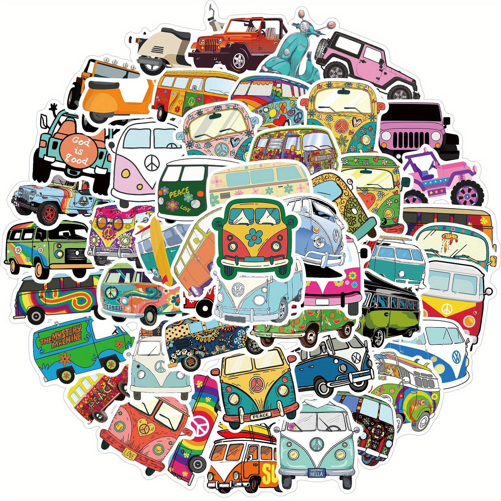 50pcs Hippie Bus Stickers for Decoration Books Laptops Cups