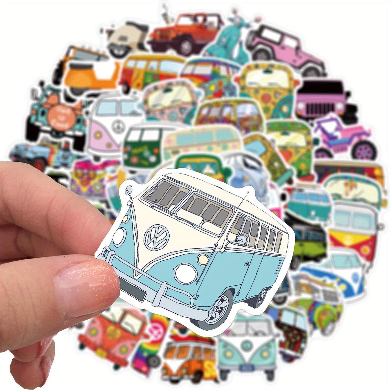 50pcs Hippie Bus Stickers for Decoration Books Laptops Cups