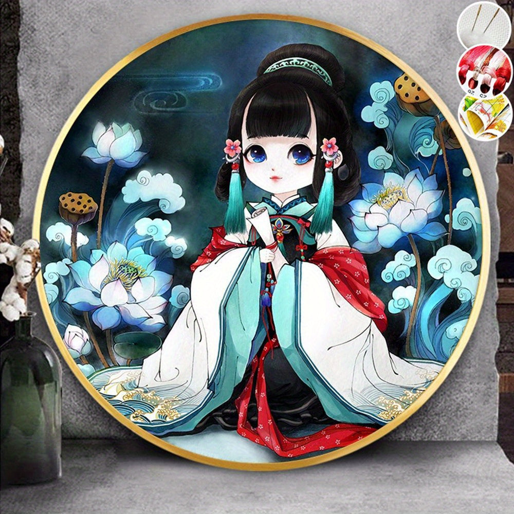 DIY Cross Stitch Lotus Fairy Girl Kit Full Embroidery Set