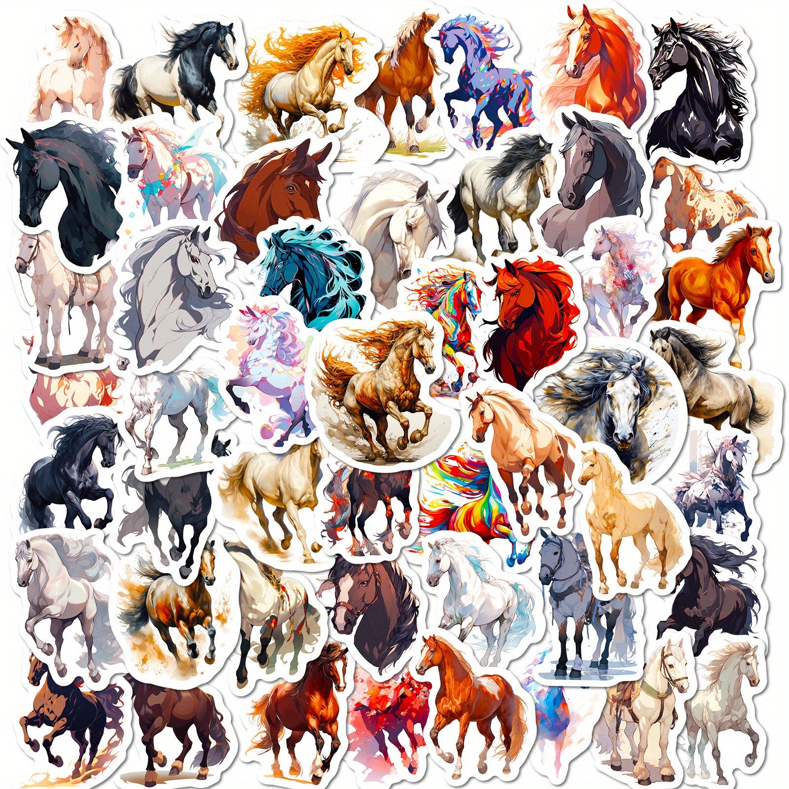 50pcs Cartoon Horse Stickers for Stationery Laptops Mobile Cases
