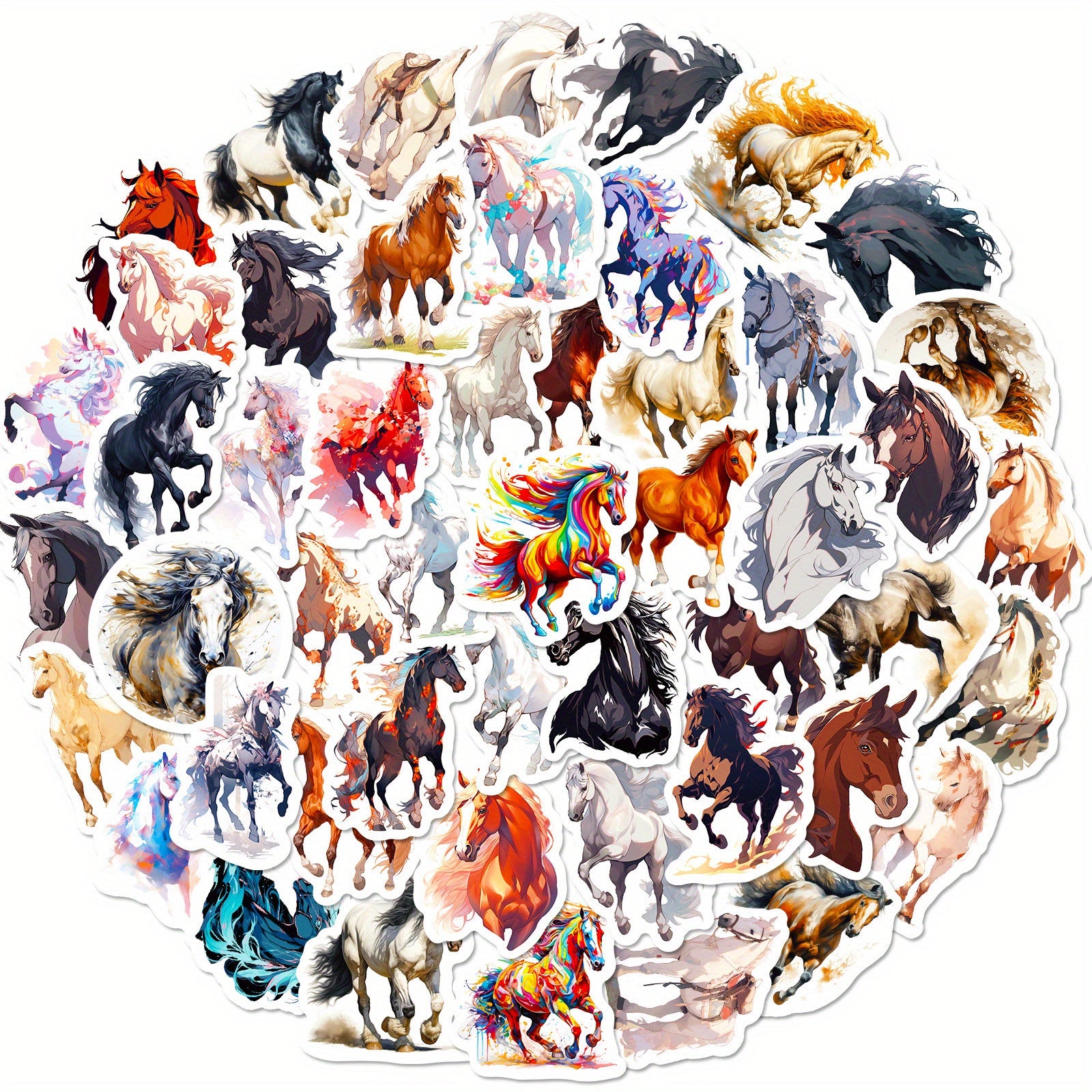 50pcs Cartoon Horse Stickers for Stationery Laptops Mobile Cases