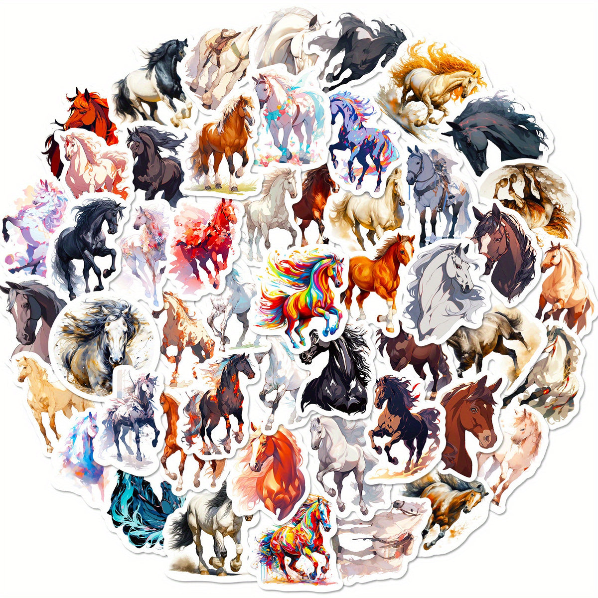 50pcs Cartoon Horse Stickers for Stationery Laptops Mobile Cases