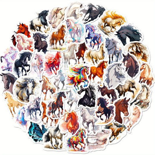 50pcs Cartoon Horse Stickers for Stationery Laptops Mobile Cases