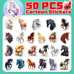 50pcs Cartoon Horse Stickers for Stationery Laptops Mobile Cases