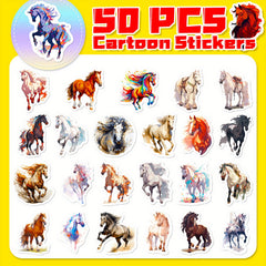 50pcs Cartoon Horse Stickers for Stationery Laptops Mobile Cases