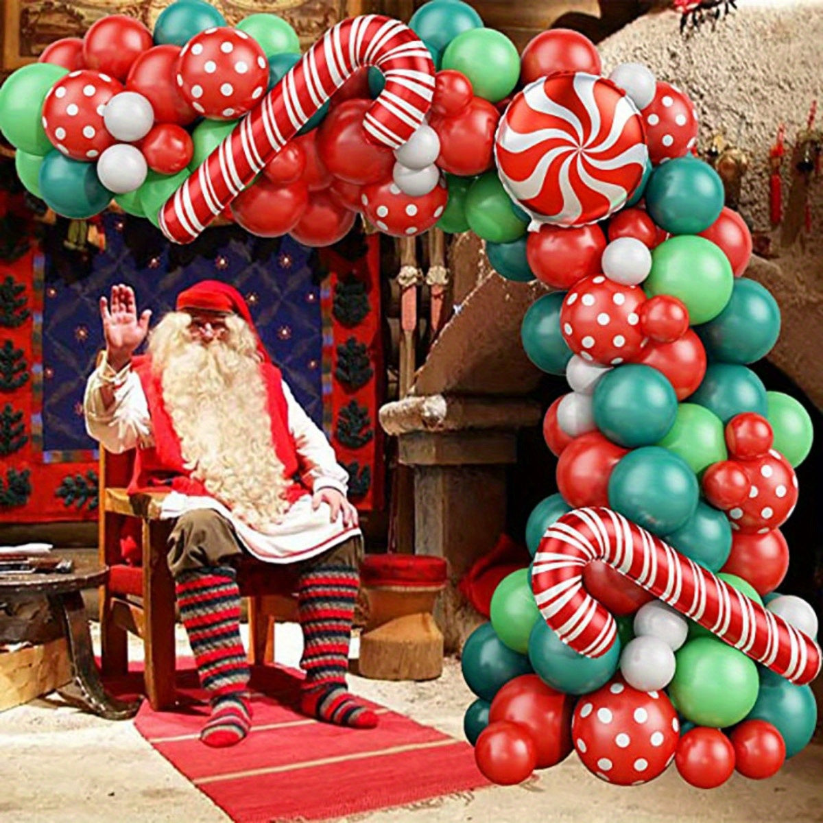 Christmas Candy Cane Balloon Garland Arch Kit - Red Confetti Balloons