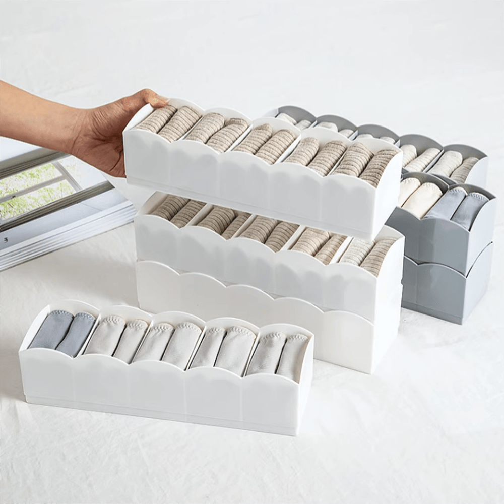 Grid Socks Drawer Box Set - Space Saving Organizer for Underwear Panties Socks