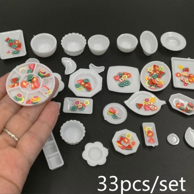 33pcs DIY Food & Play Plates 1:12 Model House Kitchen Tableware Accessories