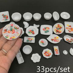 33pcs DIY Food & Play Plates 1:12 Model House Kitchen Tableware Accessories