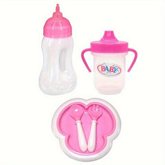 18" Doll Accessory Set Plastic Baby Bottle Drinking Cup Plate and Fork