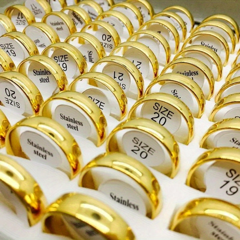 10pcs Golden Stainless Steel Wedding Couple Rings 6mm