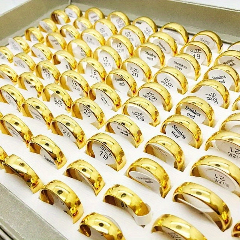 10pcs Golden Stainless Steel Wedding Couple Rings 6mm