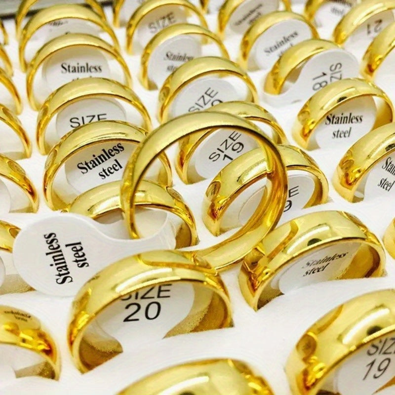 10pcs Golden Stainless Steel Wedding Couple Rings 6mm
