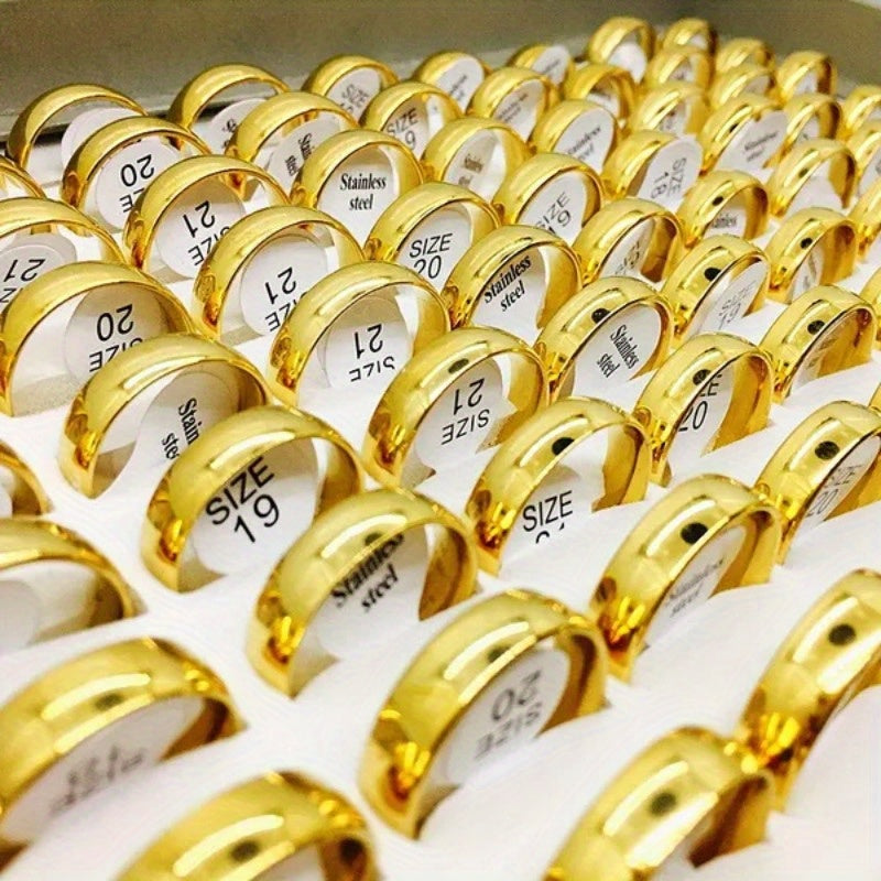 10pcs Golden Stainless Steel Wedding Couple Rings 6mm