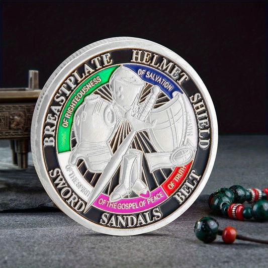 Armor Warrior Lucky Guardian Coin Helmet Shield Sword Pattern Challenge Coin