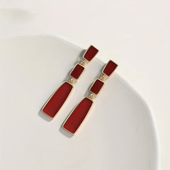 Red Geometric Dangle Earrings Retro Alloy Jewelry