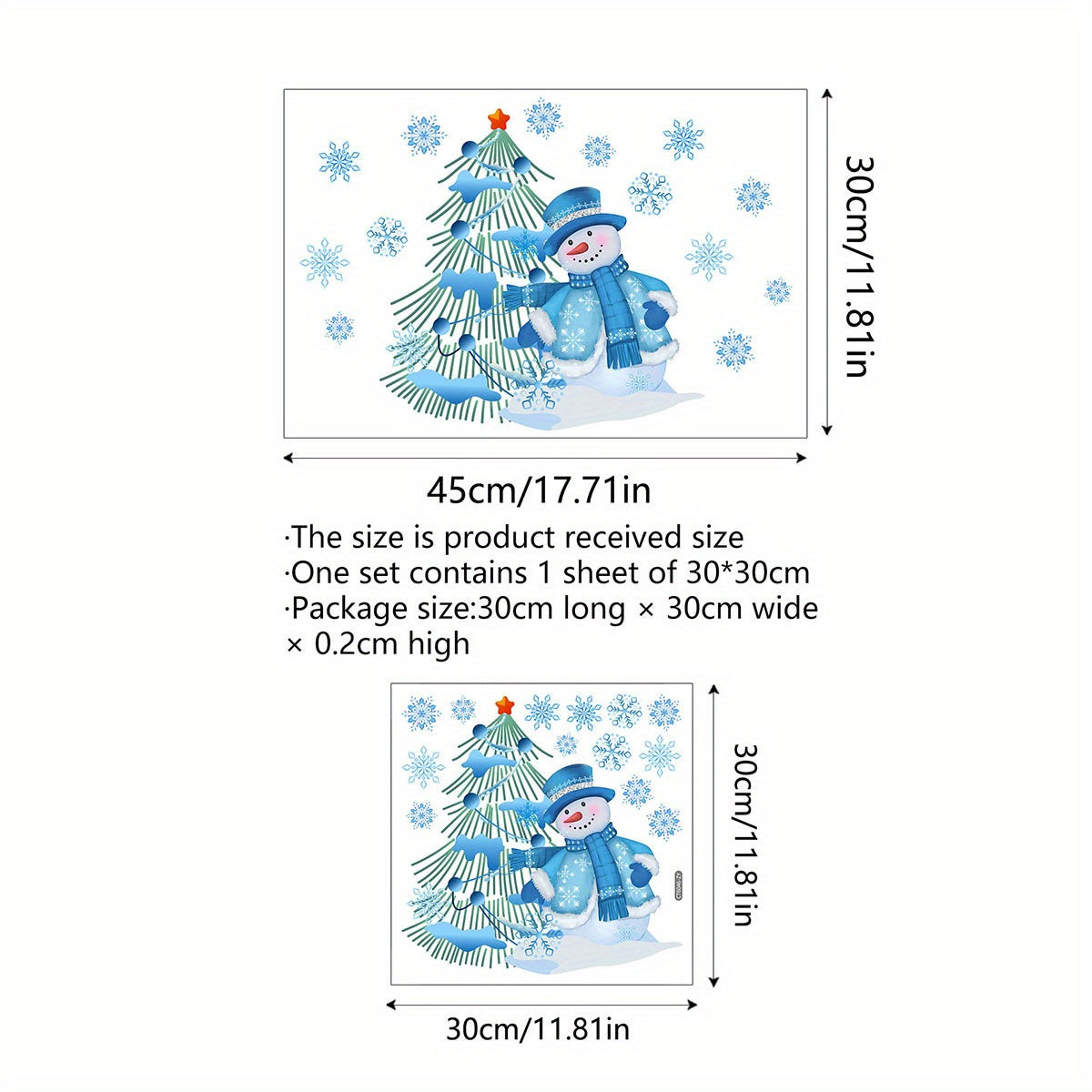 Snowman Christmas Tree Wall Sticker - Double Sided Glass Decal