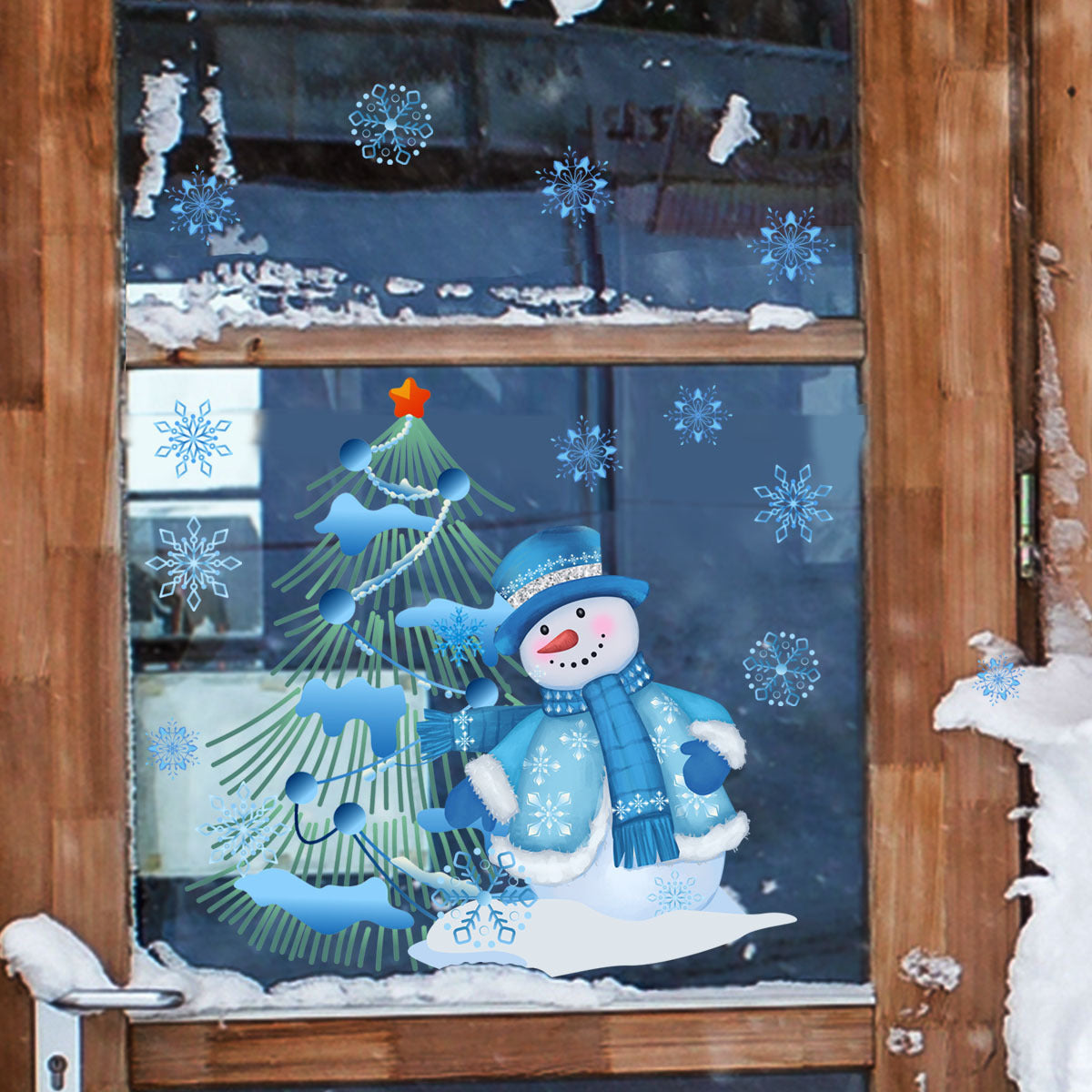 Snowman Christmas Tree Wall Sticker - Double Sided Glass Decal