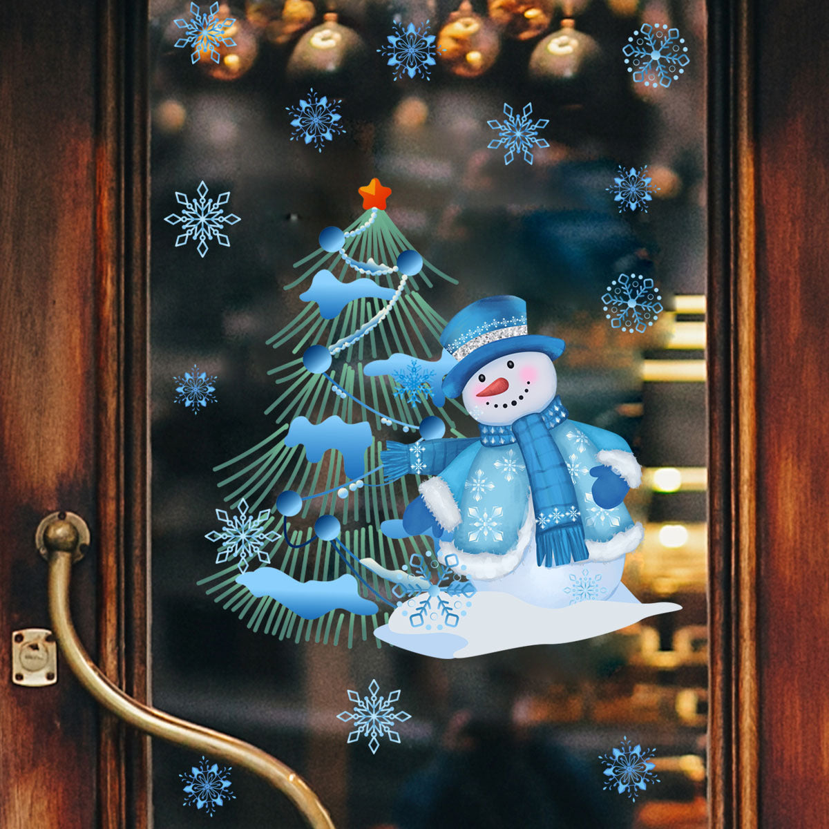 Snowman Christmas Tree Wall Sticker - Double Sided Glass Decal