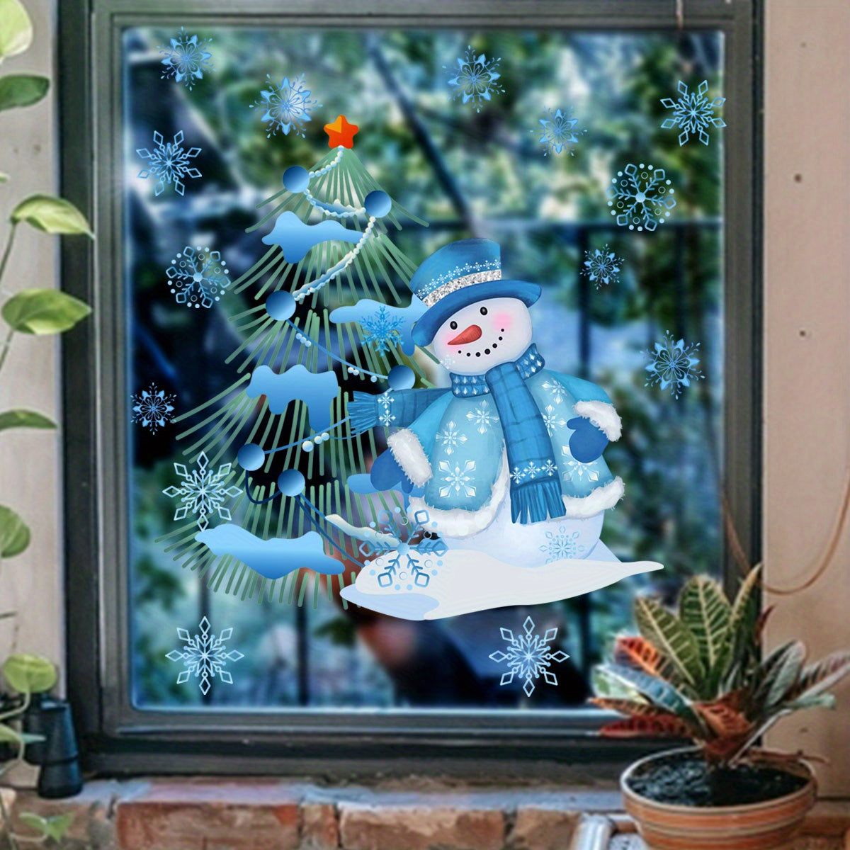 Snowman Christmas Tree Wall Sticker - Double Sided Glass Decal