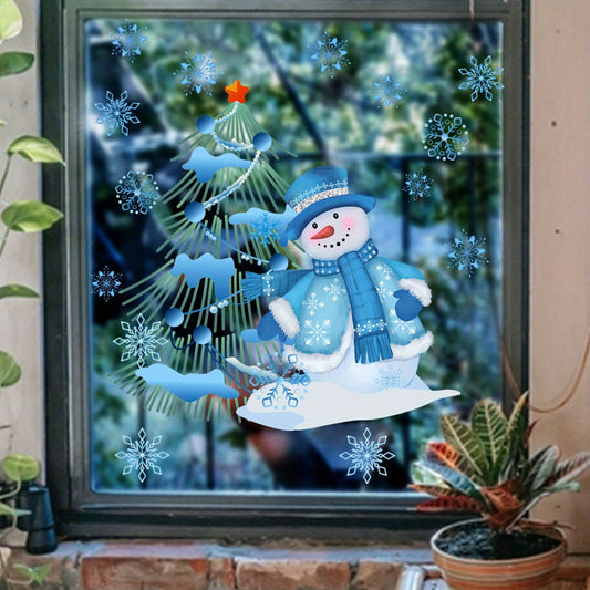 Snowman Christmas Tree Wall Sticker - Double Sided Glass Decal