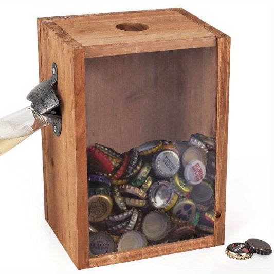 Wooden Storage Box Single/Double Hole Bottle Opener Beer Lid Collection Box