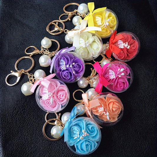 Immortal Flower Crystal Ball Key Chain DIY Pendant