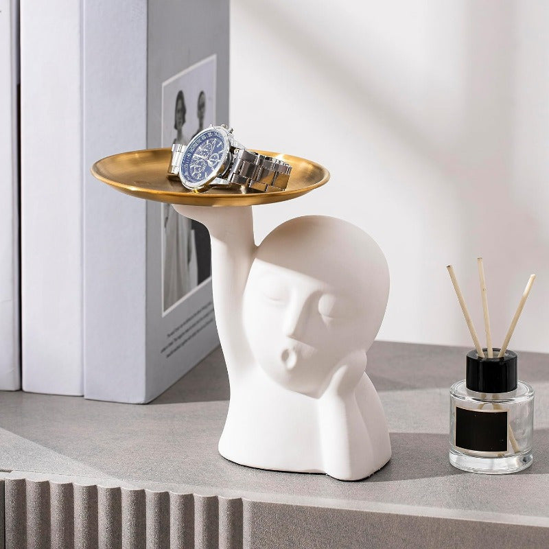 Desktop Storage Tray Abstract Art Face Statue - Modern Home Decor