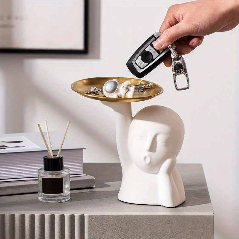 Desktop Storage Tray Abstract Art Face Statue - Modern Home Decor
