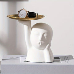 Desktop Storage Tray Abstract Art Face Statue - Modern Home Decor