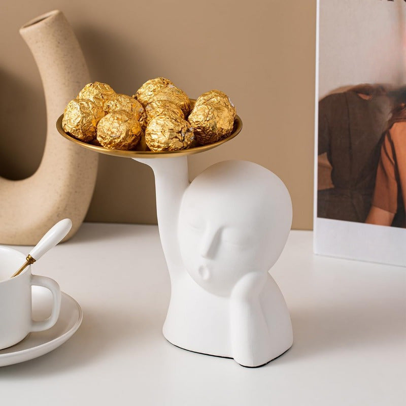 Desktop Storage Tray Abstract Art Face Statue - Modern Home Decor