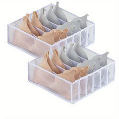 2pcs Grid Underwear Storage Box Foldable Fabric Drawer Basket