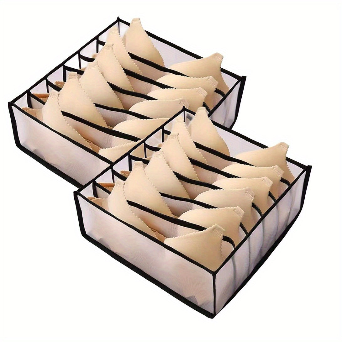 2pcs Grid Underwear Storage Box Foldable Fabric Drawer Basket