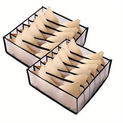 2pcs Grid Underwear Storage Box Foldable Fabric Drawer Basket