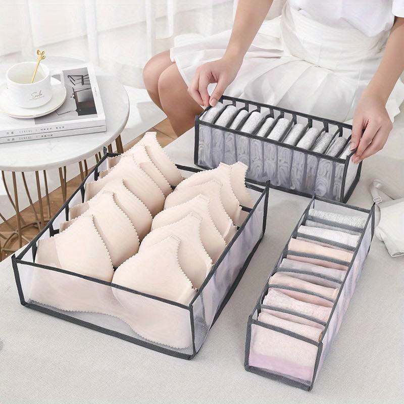 2pcs Grid Underwear Storage Box Foldable Fabric Drawer Basket