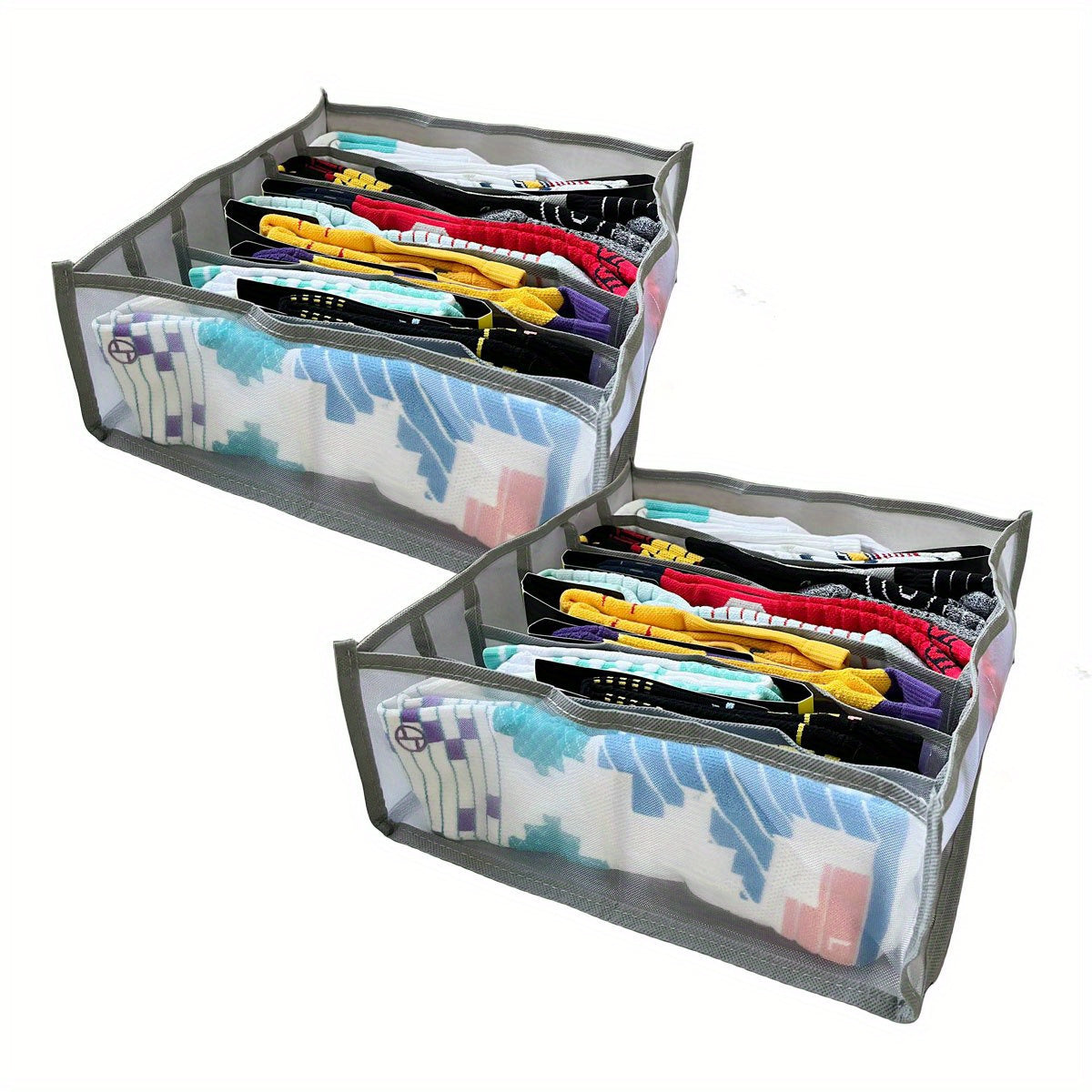 2pcs Grid Underwear Storage Box Foldable Fabric Drawer Basket