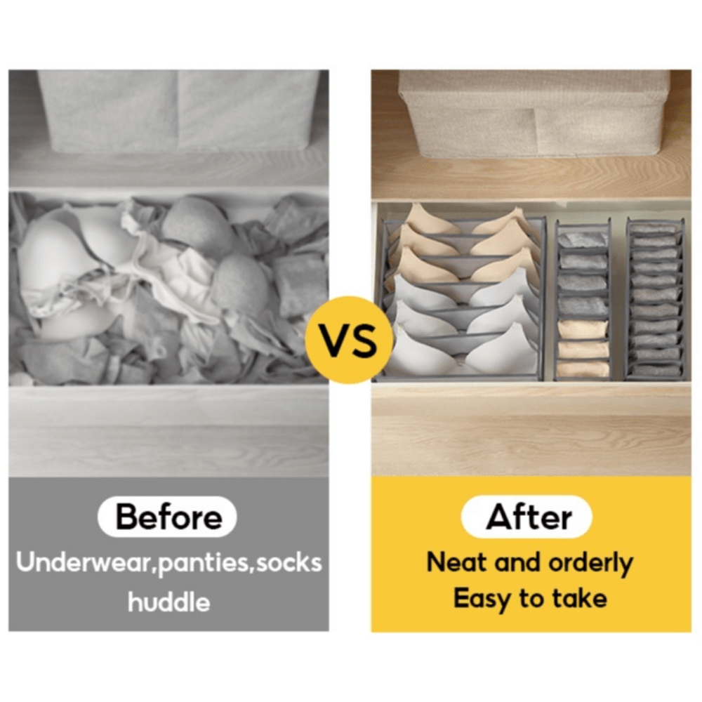 2pcs Grid Underwear Storage Box Foldable Fabric Drawer Basket