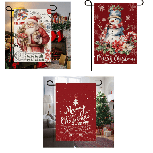3pcs Merry Christmas Flags Hanging Decoration for Courtyard/Garden