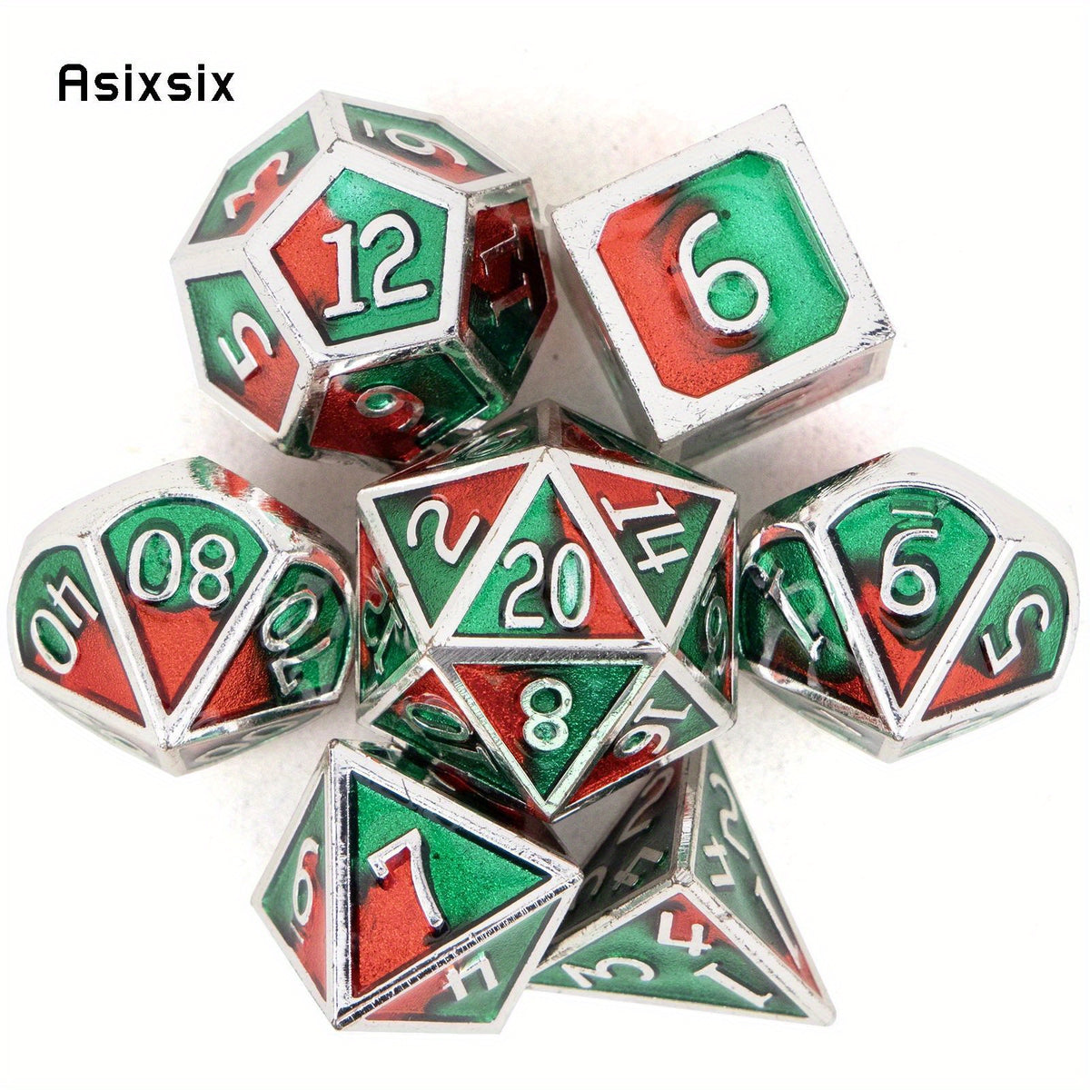 7pcs Green & Red Metal Polyhedral Dice Set for RPG Board Game