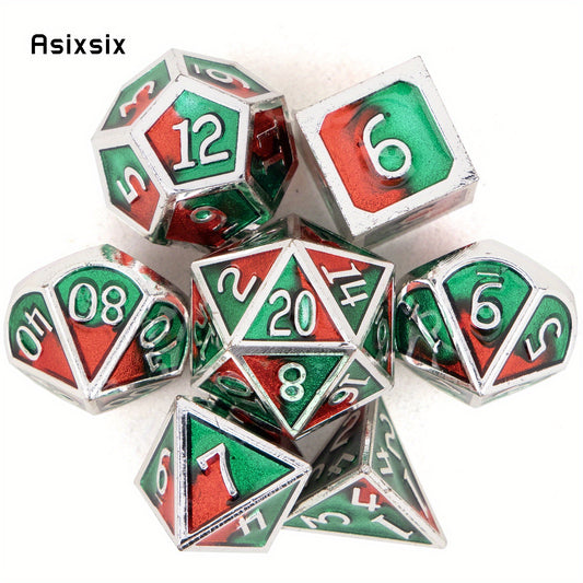 7pcs Green & Red Metal Polyhedral Dice Set for RPG Board Game
