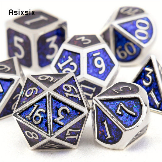 7pcs Silvery Metal Polyhedral Dice Set for RPG Board Game