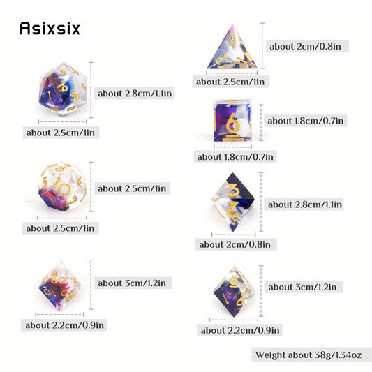 7pcs Golden Number Resin Polyhedral Dice Set for RPG Board Game