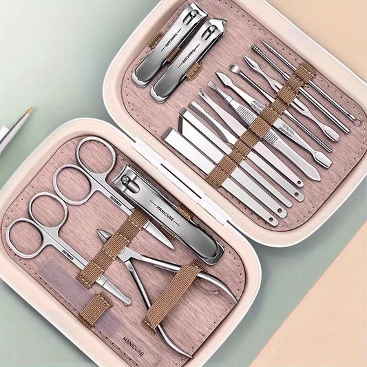 18pcs Portable Nail Clippers Set Fingernail & Toenail Cutter Manicure Tool