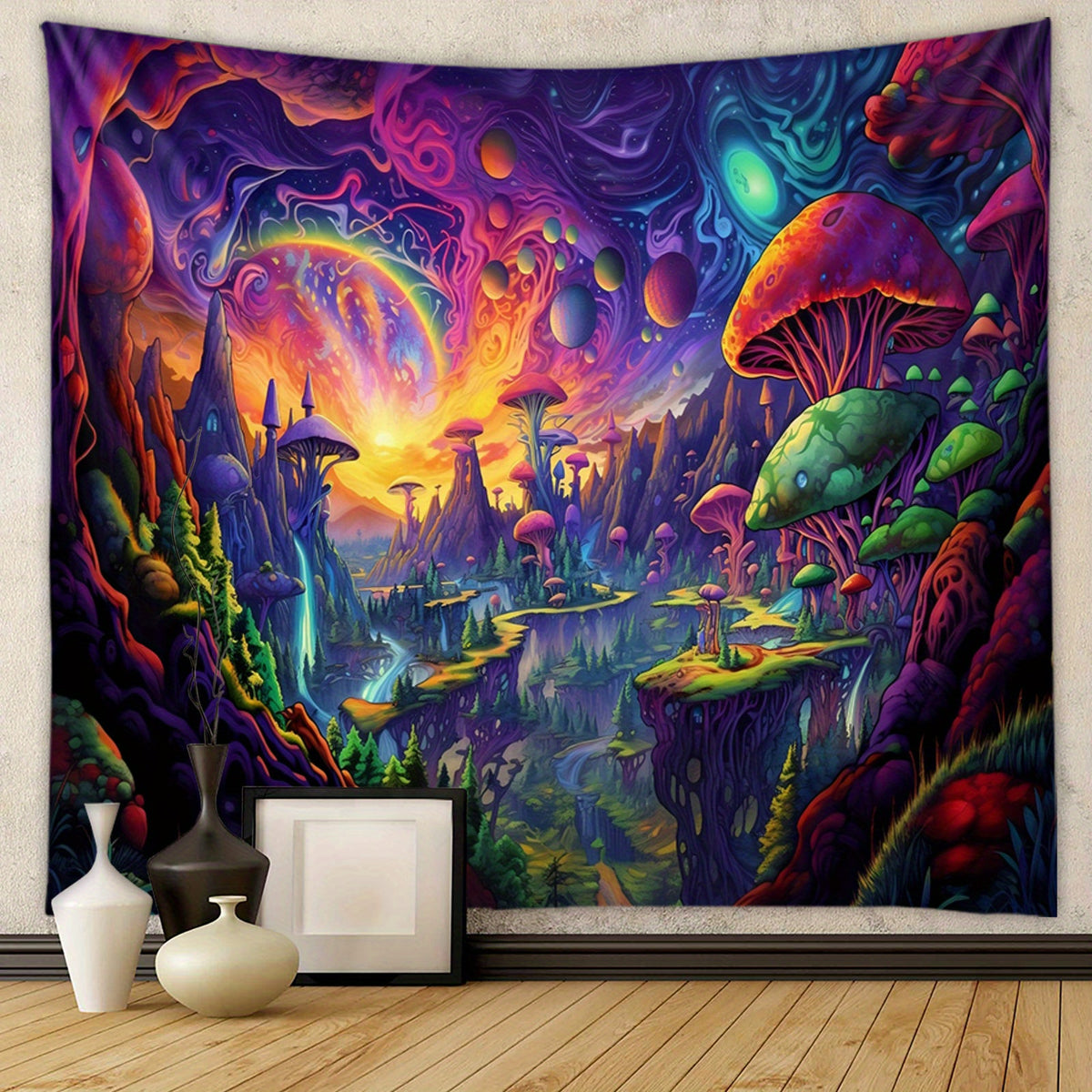 Mushroom Forest Tapestry Background Cloth Room Decoration Camping Picnic