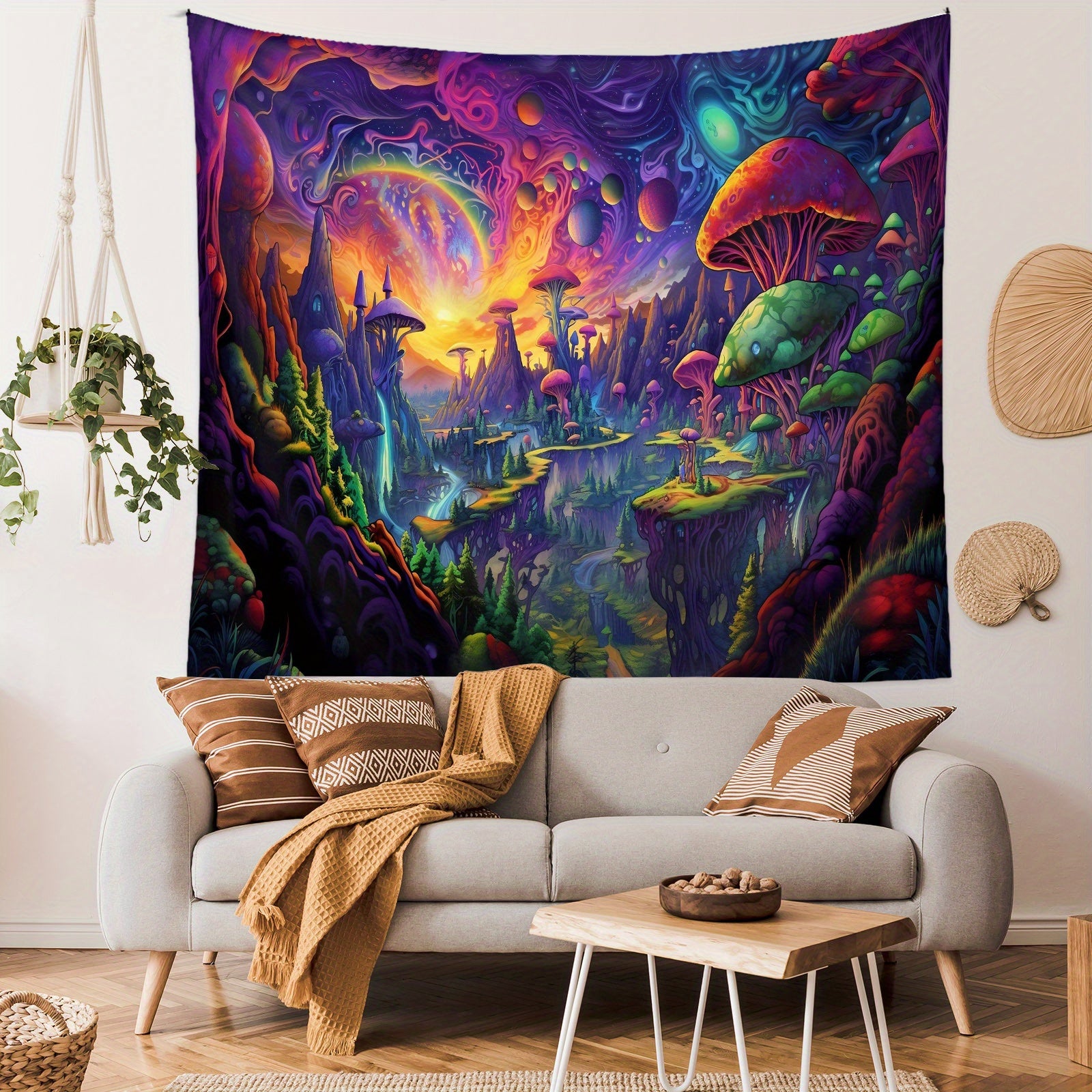 Mushroom Forest Tapestry Background Cloth Room Decoration Camping Picnic