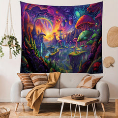 Mushroom Forest Tapestry Background Cloth Room Decoration Camping Picnic