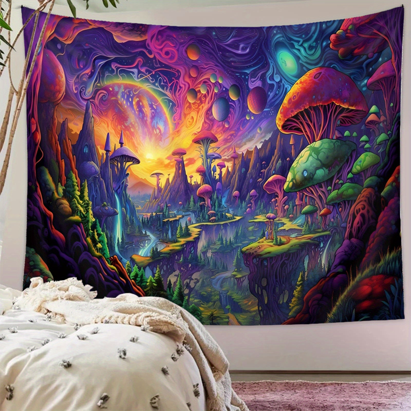 Mushroom Forest Tapestry Background Cloth Room Decoration Camping Picnic