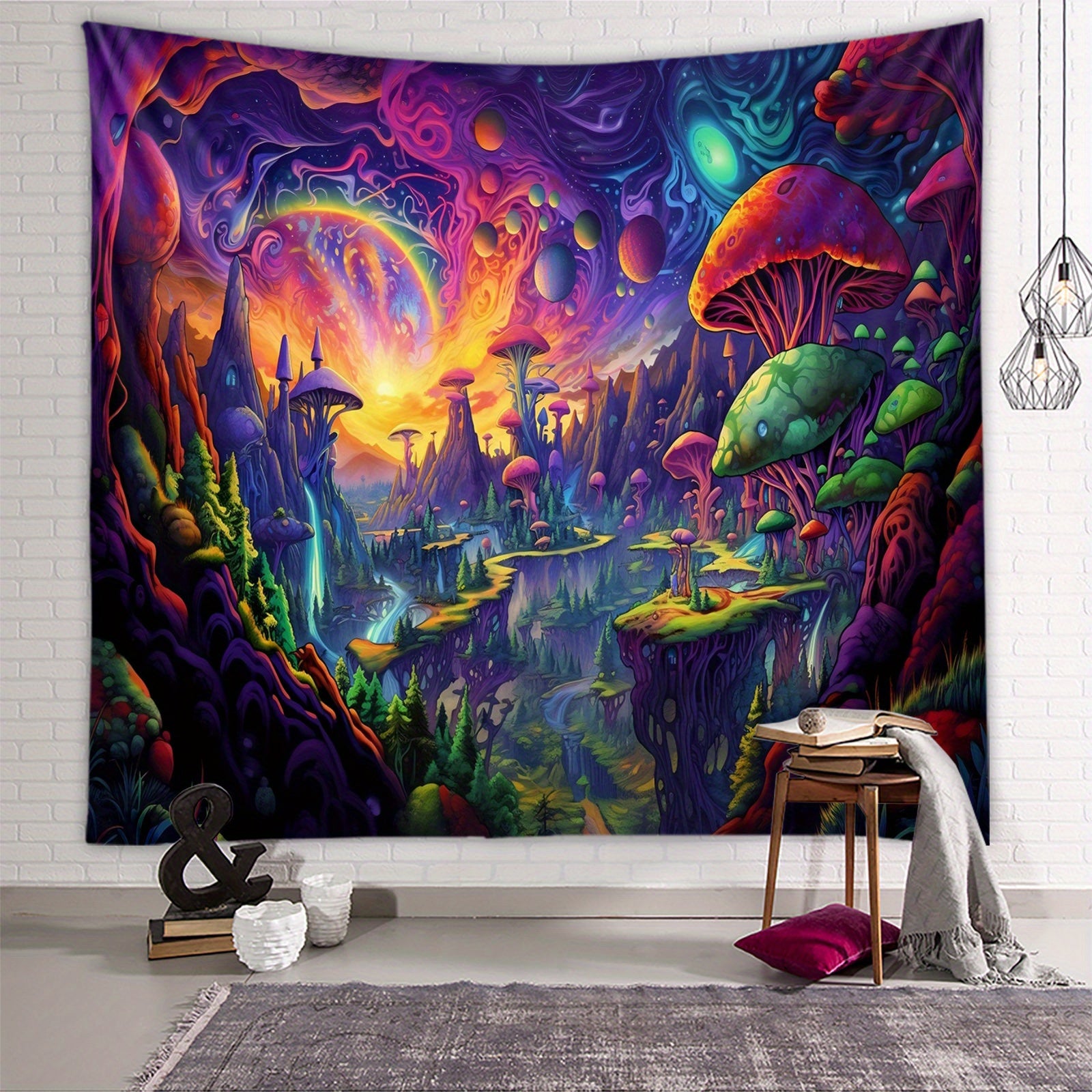 Mushroom Forest Tapestry Background Cloth Room Decoration Camping Picnic