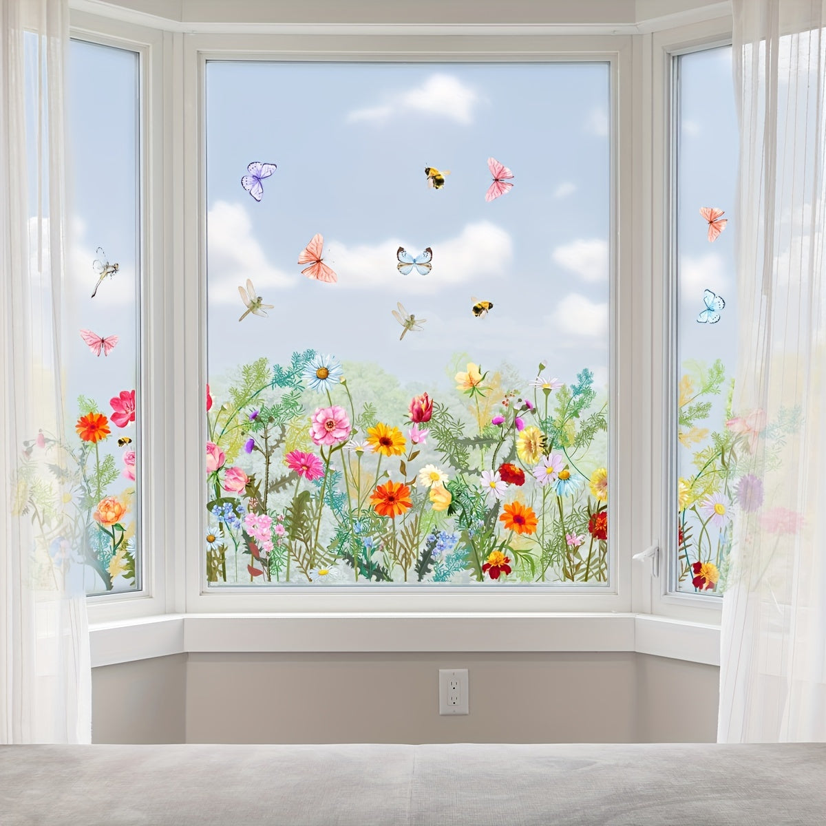 Plants Floral Butterfly Window Stickers Self-Adhesive Decorative Wall Stickers